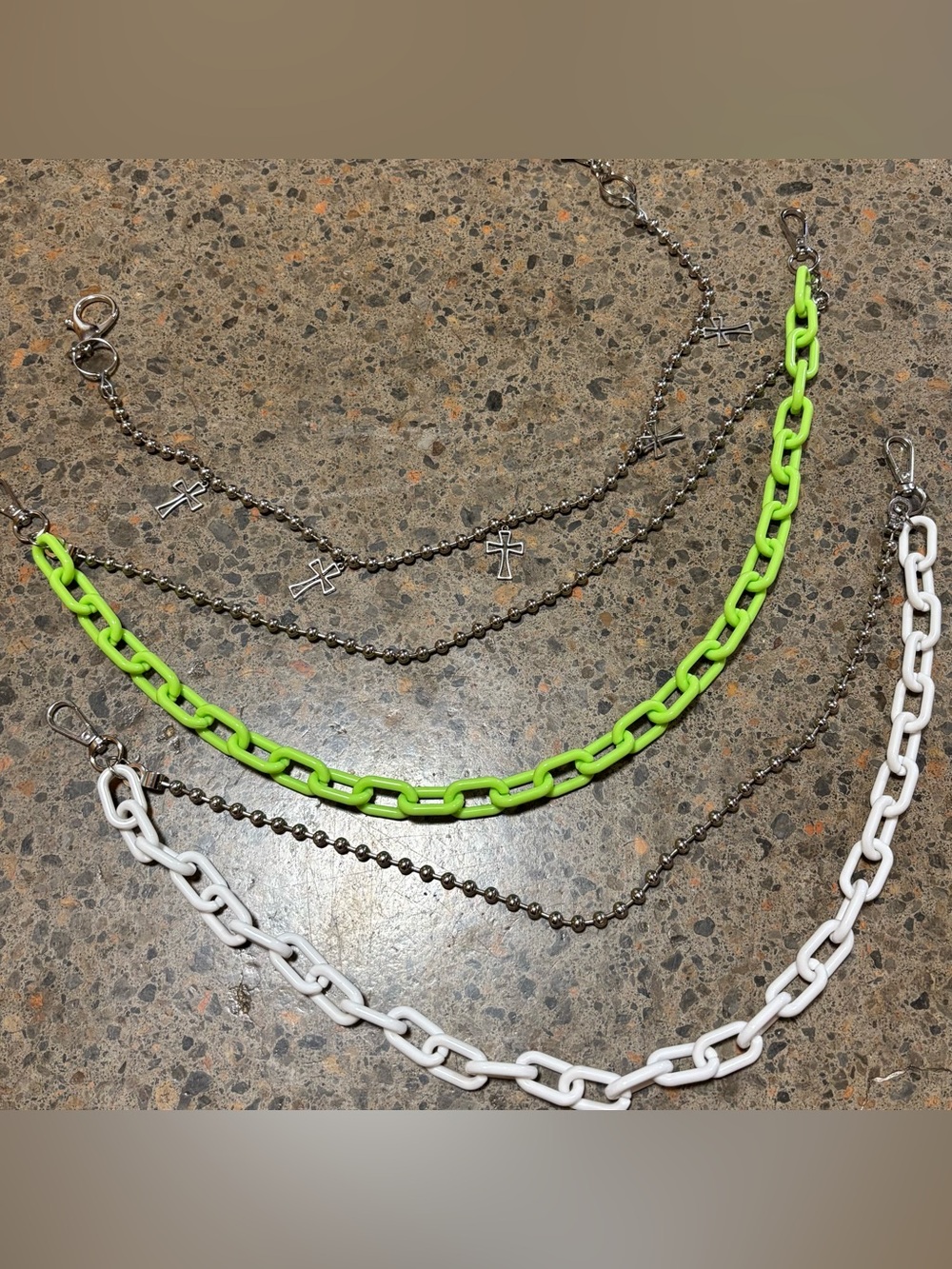 3 Pocket Chains Ball Chain Y2K, Scene, Streetwear, Silver, Green, White